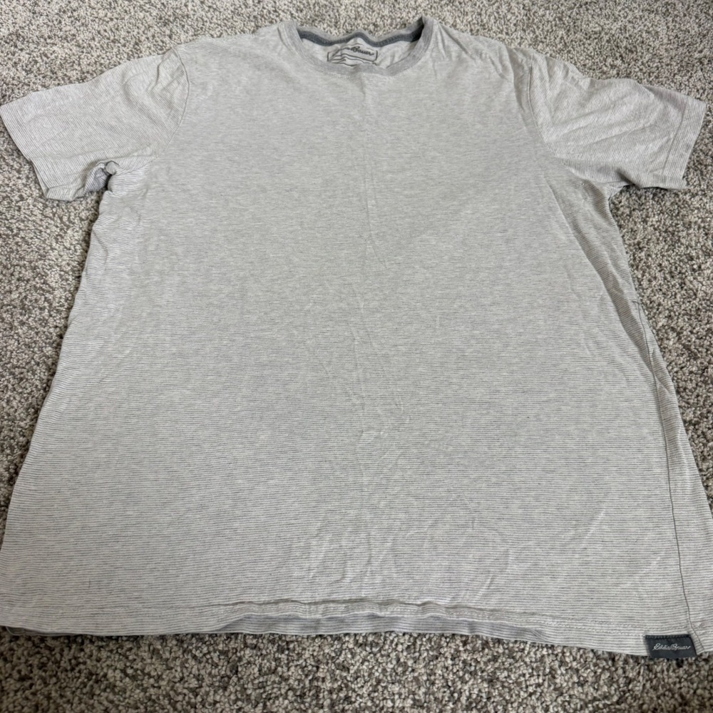 Eddie‎ Bauer Legendwash Grey Striped Short Sleeve Shirt fitted slim crew